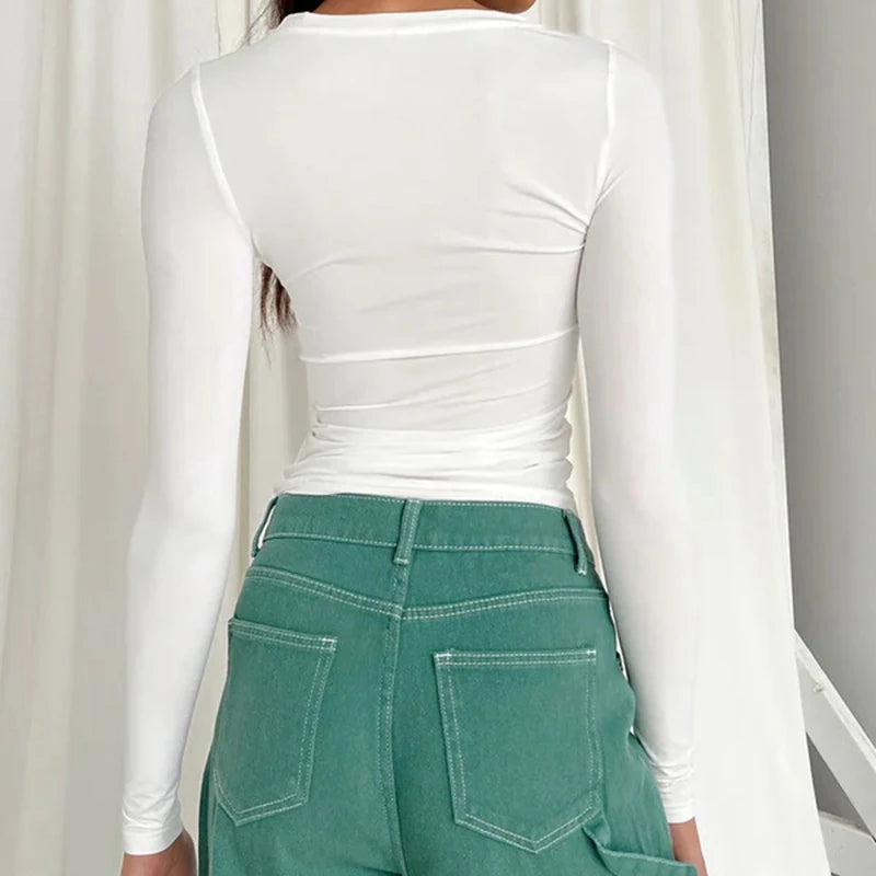 Woman T-shirt Slim Fit Tops Knitted  Tee Shirt Street Wear