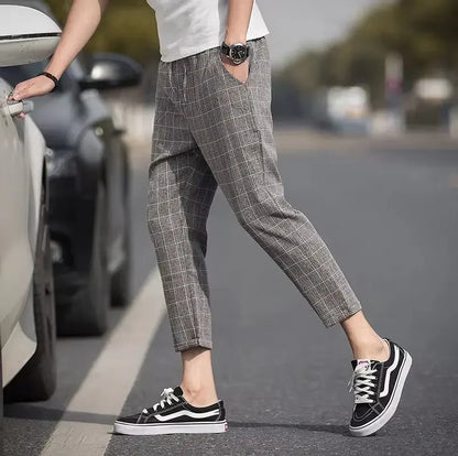 New 2025 grid fashion European and American style men's pants for business, leisure, travel, slim fit, comfortable and multifunc
