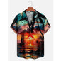 Men's Hawaii Summer Dusk Pattern Casual Shirt 3D Beach Funny Short Sleeve Womens Clothes Blouse New Hot Sale Floral Y2k Top