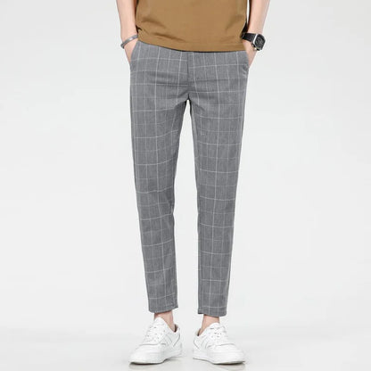 New 2025 grid fashion European and American style men's pants for business, leisure, travel, slim fit, comfortable and multifunc