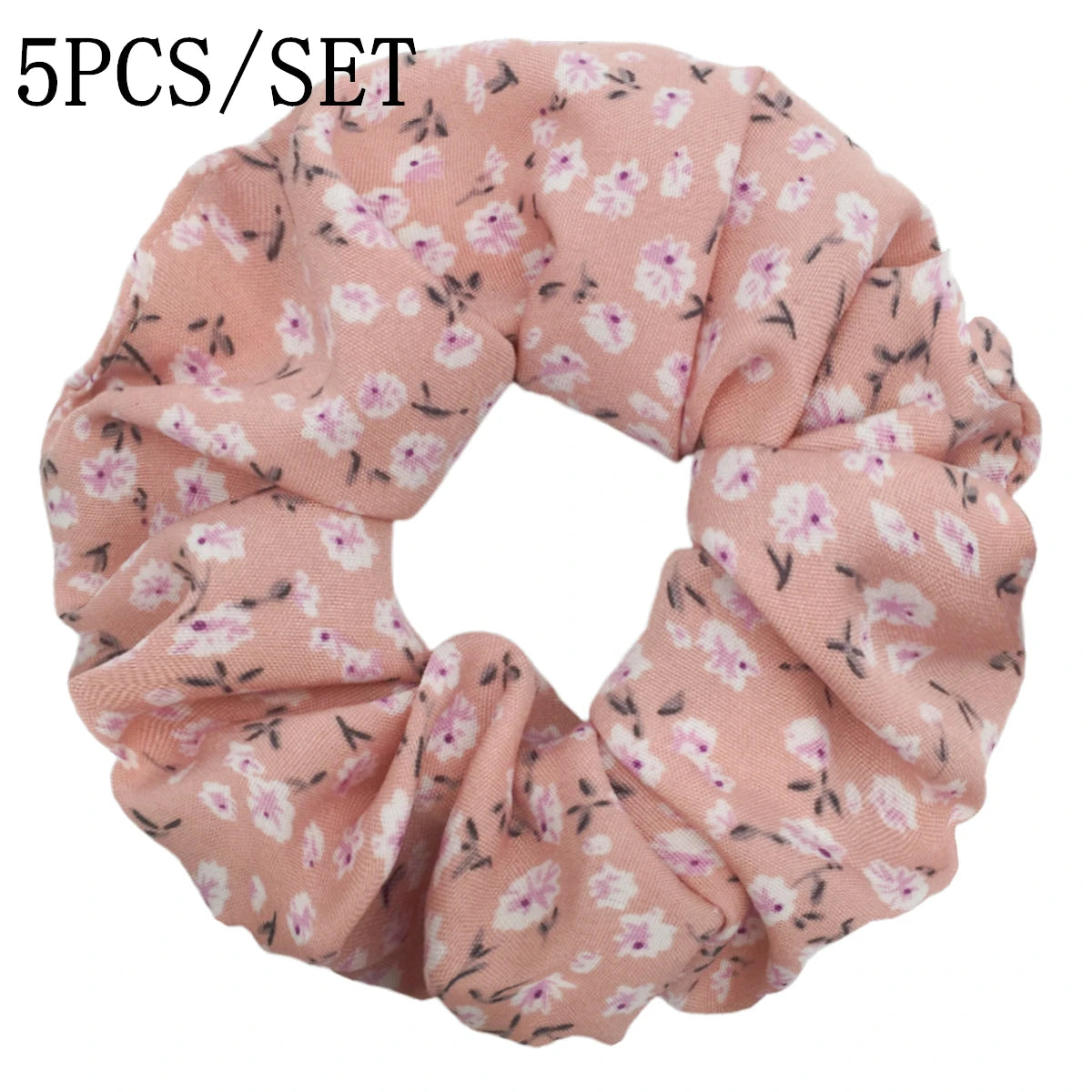 5pcs/lot Hair Scrunchies Holder Headwear Ties Print Ditsy Women Girls Scrunchy Cute Sweet Accessories Elastic Band Pink White