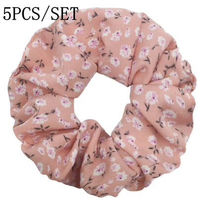5pcs/lot Hair Scrunchies Holder Headwear Ties Print Ditsy Women Girls Scrunchy Cute Sweet Accessories Elastic Band Pink White