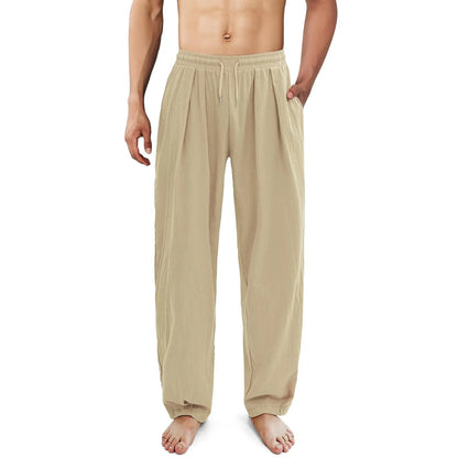 2025 New Men's Cotton Linen Pants Male Summer New Breathable Solid Color Linen Trousers Fitness Streetwear With Pocket