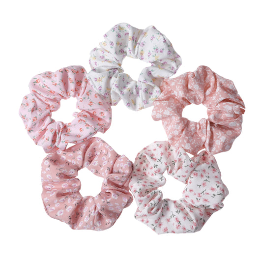 5pcs/lot Hair Scrunchies Holder Headwear Ties Print Ditsy Women Girls Scrunchy Cute Sweet Accessories Elastic Band Pink White