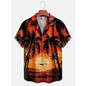 Men's Hawaii Summer Dusk Pattern Casual Shirt 3D Beach Funny Short Sleeve Womens Clothes Blouse New Hot Sale Floral Y2k Top