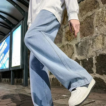 Korean Style Streetwear New Fashion Baggy Casual Men Jeans High Street Harajuku  Denim Trousers Men Brand pants Black grey Blue