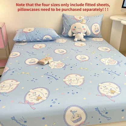 Sanrio Pure Cotton Fitted Sheet Three-piece Set Hellokitty My Melody Cotton Bedspread Cute Kuromi Full Surround Protective Cover