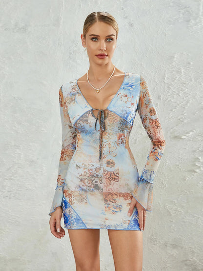 Women Mini Dress Long Sleeve