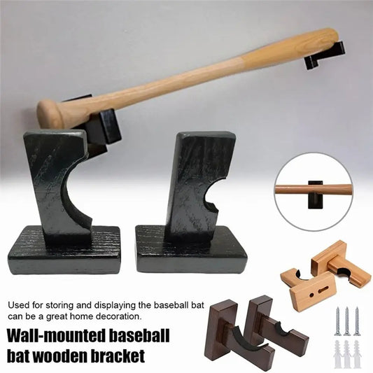 2Pcs Display Rack Bracket Baseball Bat Holder Wooden with Screws Wall Mount Hanger Portable Softball Bat Hockey Stick Stand