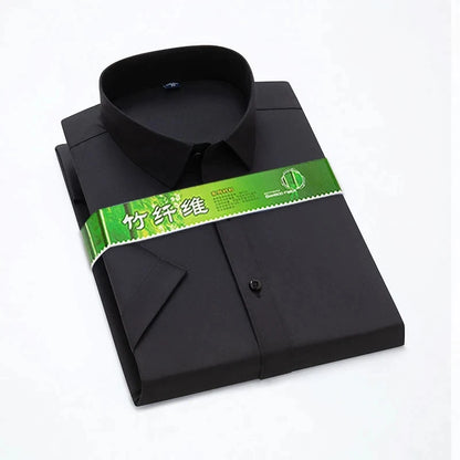 Bamboo Fiber Stretch Men Shirt Fashion Casual Business Short-Sleeved Top Anti-Wrinkle No-Iron Solid Color Formal Shirt S-6XL