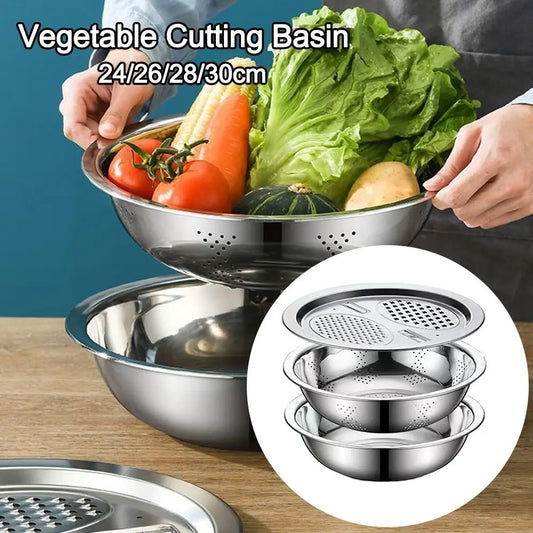 3Pcs/Set 3-in-1 Drain Wash Vegetables Basin With Strainer Sink Bowl Large Capacity Vegetable Cutting Gadget with Grater Cover