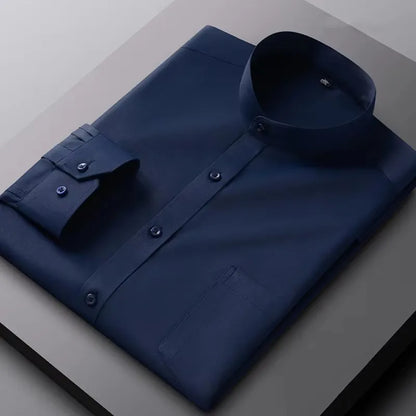 Men's Shirt Long Sleeve Stand-collar (Mandarin Collar) Single Patch Pocket Smart Casual Regular-fit Business Office Dress Shirts