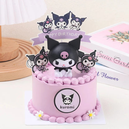 Kuromi Cake Topper Anime Action Figure Sanrio Flag Happy Birthday Kuromi Cake Decoration Girl Baby Shower Toy Kids Party Gift