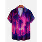 Men's Hawaii Summer Dusk Pattern Casual Shirt 3D Beach Funny Short Sleeve Womens Clothes Blouse New Hot Sale Floral Y2k Top