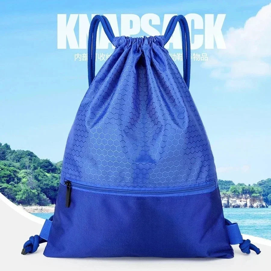 Simple Outdoor Sports Drawstring Pocket Backpack Men's and Women's Fitness Backpack Lightweight Basketball Bag Oxford Zipper Bag