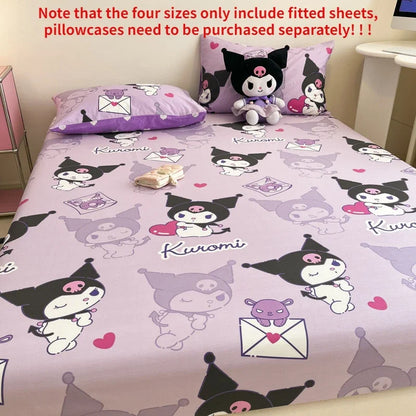 Sanrio Pure Cotton Fitted Sheet Three-piece Set Hellokitty My Melody Cotton Bedspread Cute Kuromi Full Surround Protective Cover