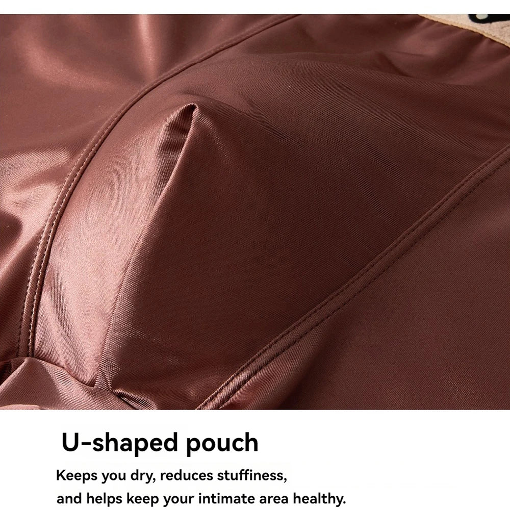 3PCS/Pack Luxury Satin-like Ice Silk Breathable Double-layer Silk Crotch Boxer High Elastic Underpants