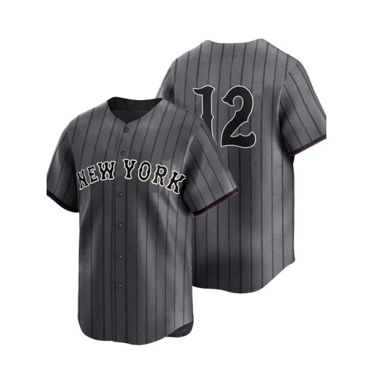 Men's New York #12 Stripe City Edition Baseball Jersey V-Neck Shirt, Breathable Loose Fit Short Sleeve for Training,Casual Wear