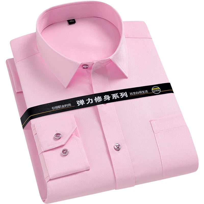 Men's Shirt Long Sleeve Stand-collar Single Patch Pocket Smart Casual Regular-fit Business Office Dress Shirts