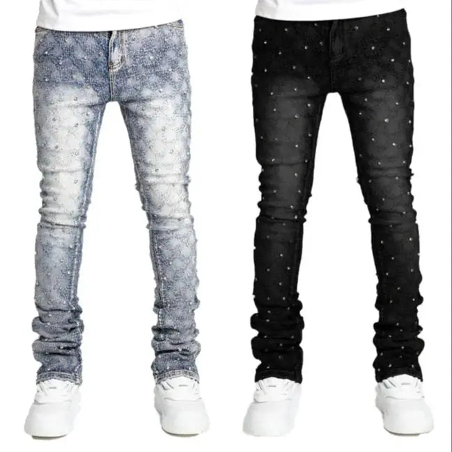 Men's denim fashion personality straight leg men's pants
