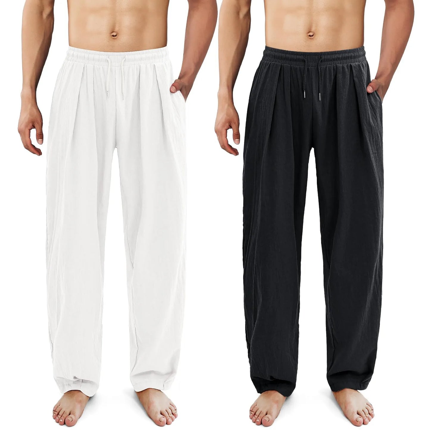 2025 New Men's Cotton Linen Pants Male Summer New Breathable Solid Color Linen Trousers Fitness Streetwear With Pocket