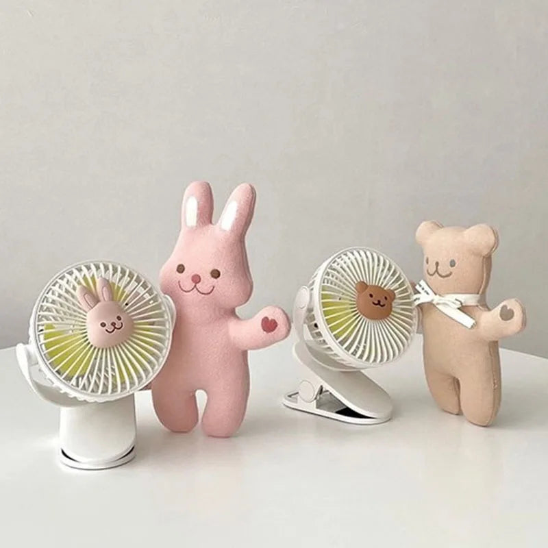 Baby Cart Stroller Fans Portable Outdoors Cute Bear Bunny Rechargeable Fan for Home 3 Speeds