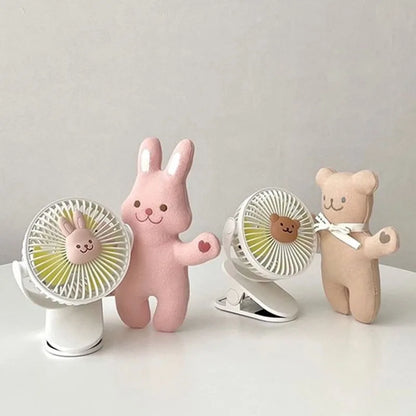 Baby Cart Stroller Fans Portable Outdoors Cute Bear Bunny Rechargeable Fan for Home 3 Speeds